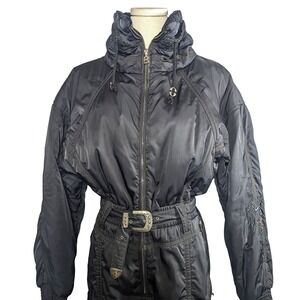Bogner Vintage Womens Rare Western Black Belted One Piece Ski Suit Embroidered L